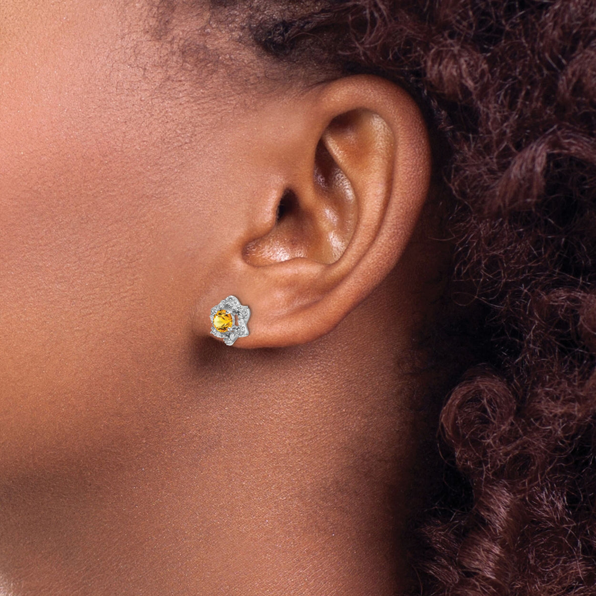 14k White Gold Citrine and Diamond Post Earrings-EM7459-CI-006-WA