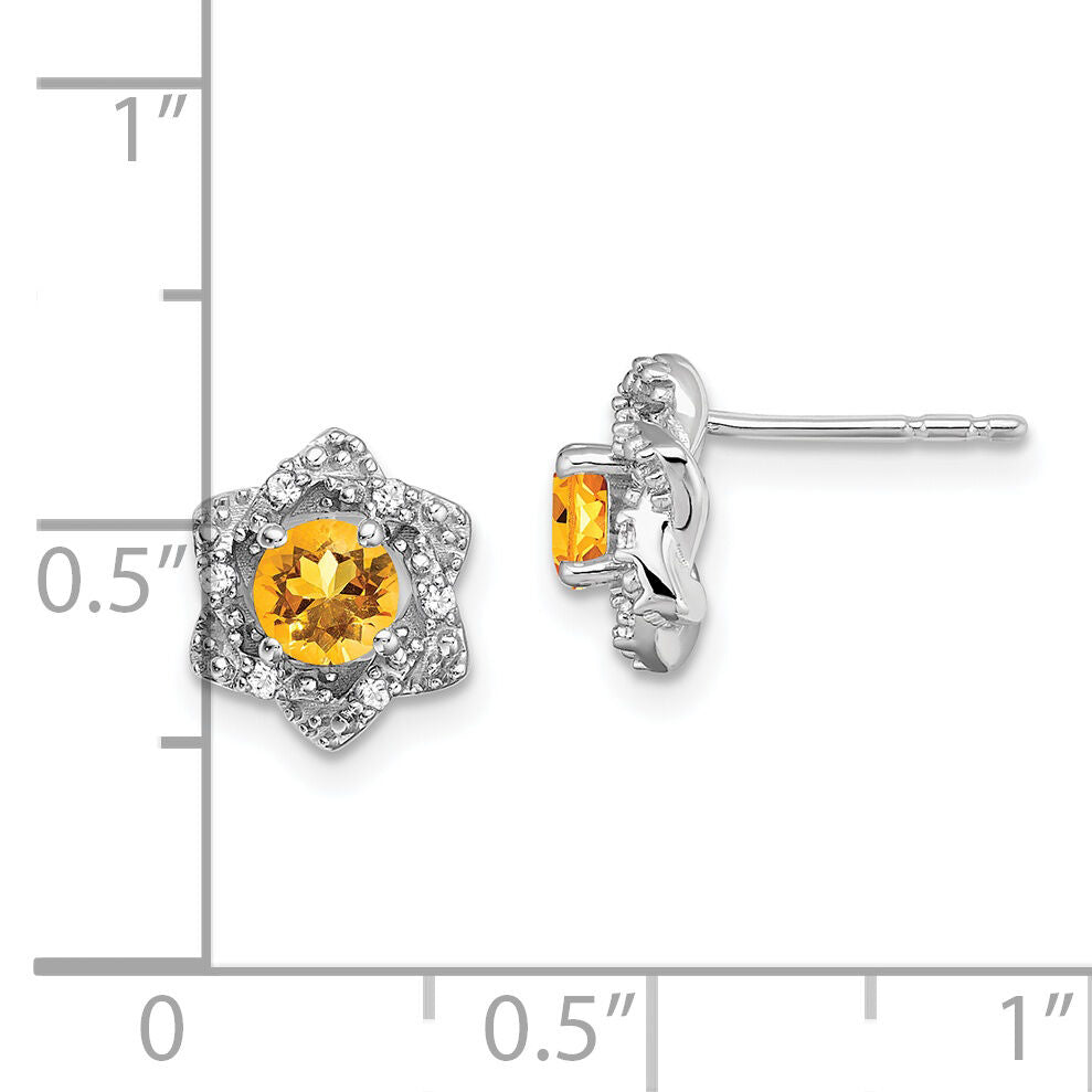 14k White Gold Citrine and Diamond Post Earrings-EM7459-CI-006-WA