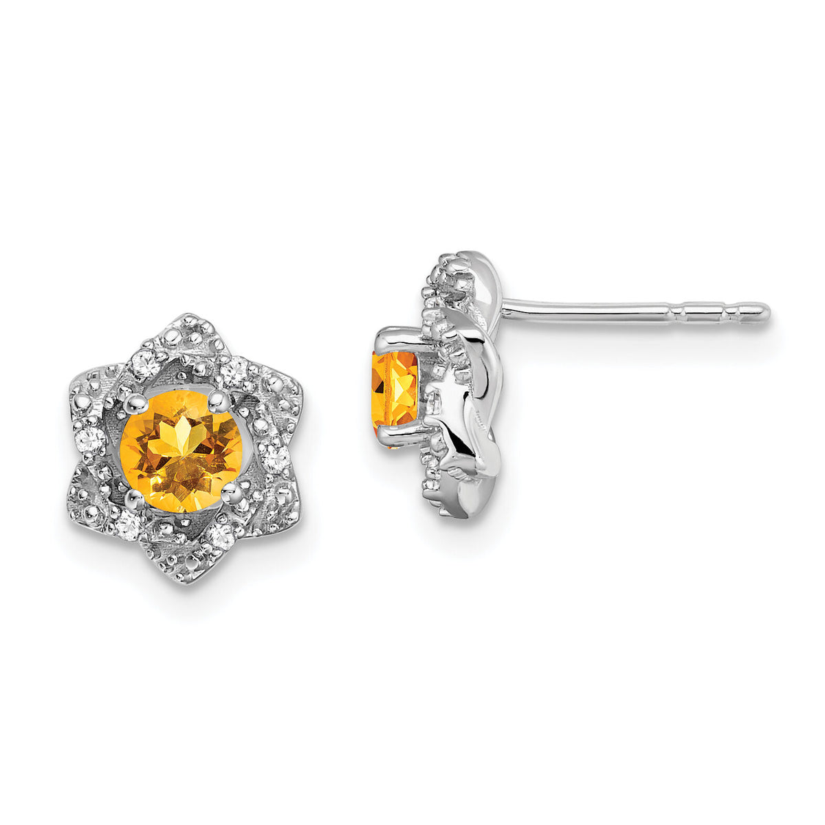 14k White Gold Citrine and Diamond Post Earrings-EM7459-CI-006-WA