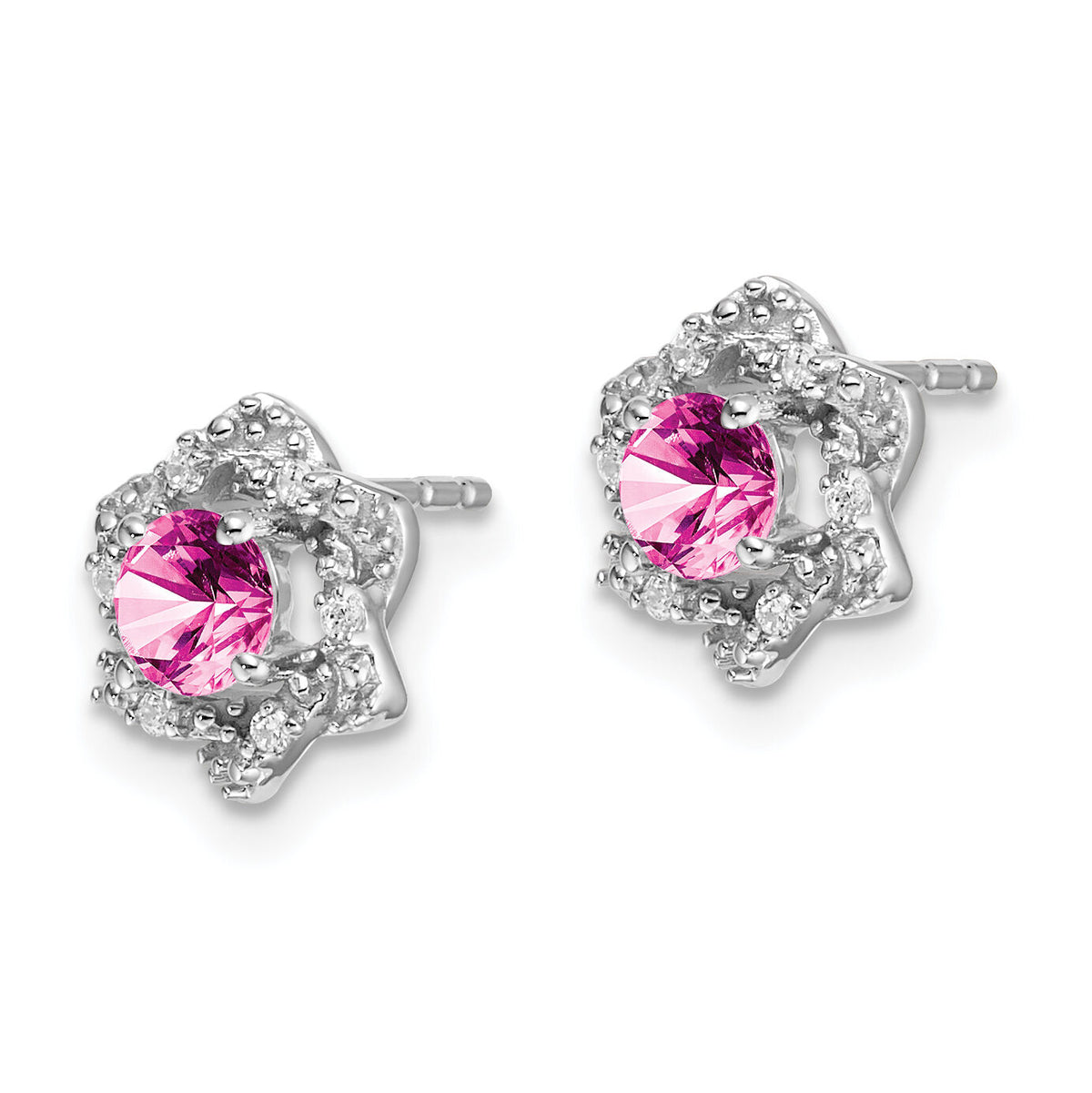 14k White Gold Created Pink Sapphire and Diamond Post Earrings-EM7459-CPS-006-WA