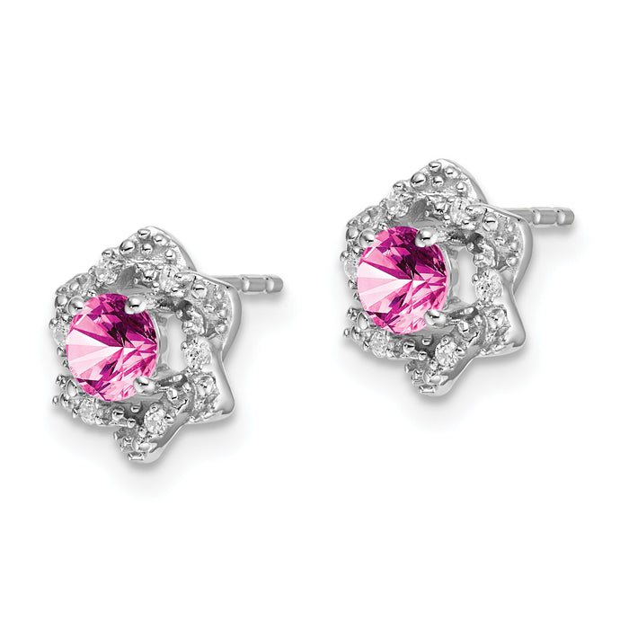 14k White Gold Created Pink Sapphire and Diamond Post Earrings-EM7459-CPS-006-WA
