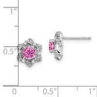 14k White Gold Created Pink Sapphire and Diamond Post Earrings-EM7459-CPS-006-WA