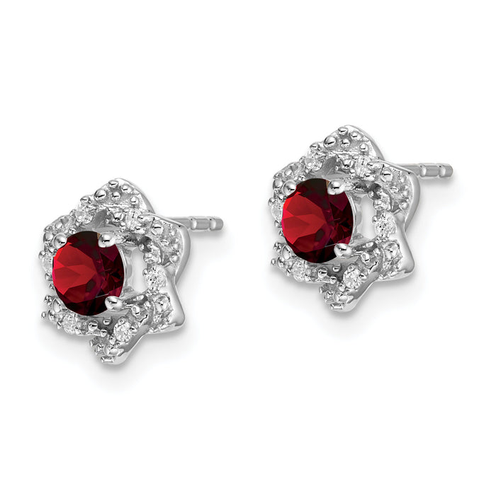 14k White Gold Garnet and Diamond Post Earrings-EM7459-GA-006-WA