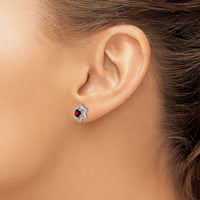 14k White Gold Garnet and Diamond Post Earrings-EM7459-GA-006-WA
