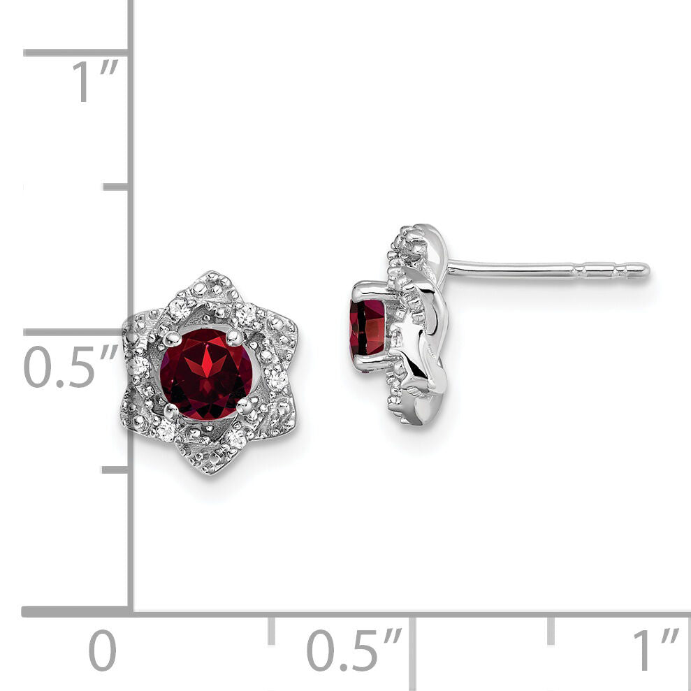 14k White Gold Garnet and Diamond Post Earrings-EM7459-GA-006-WA