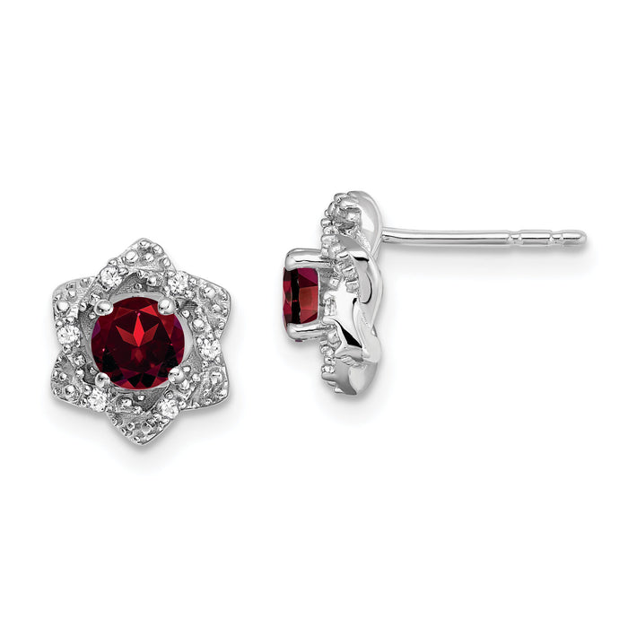 14k White Gold Garnet and Diamond Post Earrings-EM7459-GA-006-WA