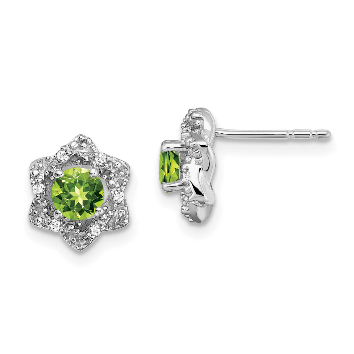 14k White Gold Peridot and Diamond Post Earrings-EM7459-PE-006-WA