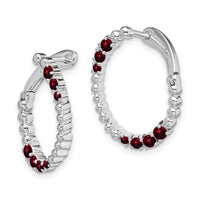14k White Gold Garnet Oval Hoop Earrings-EM7460-GA-W