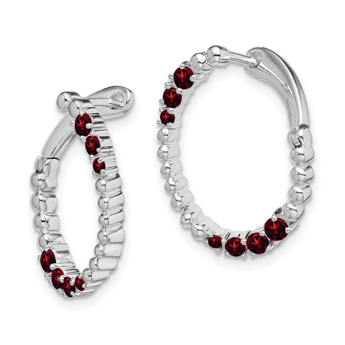 14k White Gold Garnet Oval Hoop Earrings-EM7460-GA-W