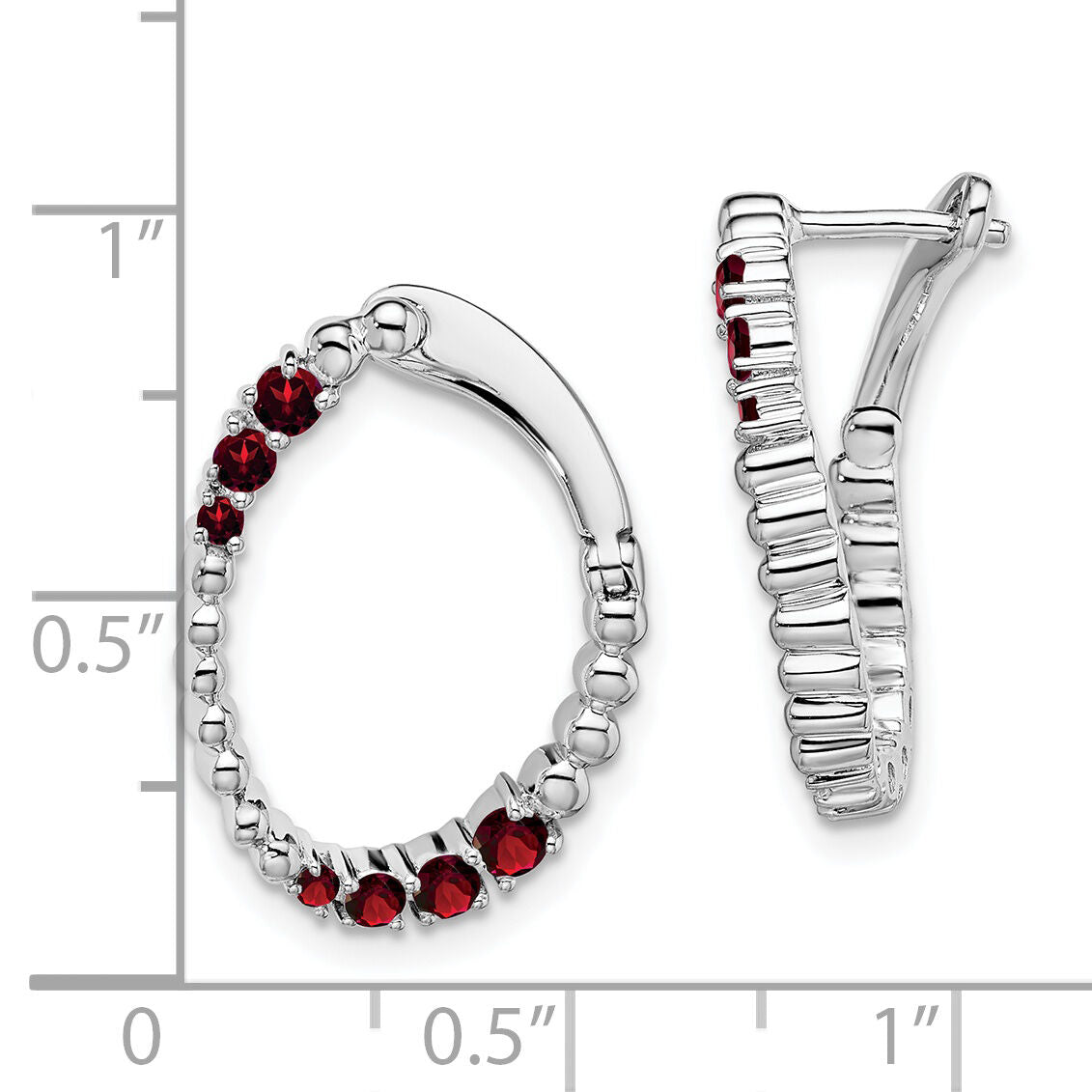 14k White Gold Garnet Oval Hoop Earrings-EM7460-GA-W
