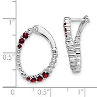14k White Gold Garnet Oval Hoop Earrings-EM7460-GA-W