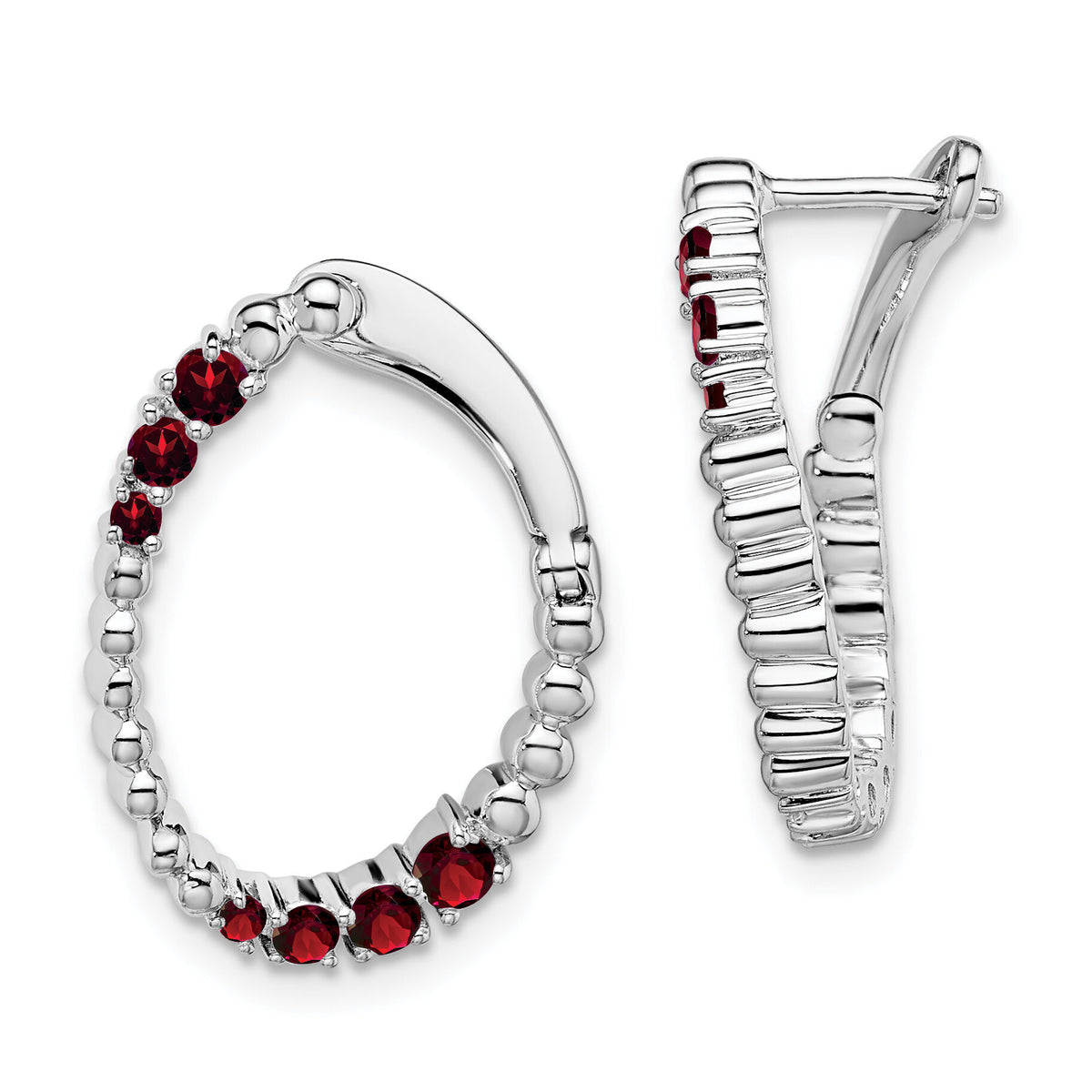 14k White Gold Garnet Oval Hoop Earrings-EM7460-GA-W