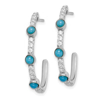 14k White Gold Turquoise and White Topaz J-hoop Earrings-EM7485-BTQ-W