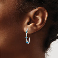 14k White Gold Turquoise and White Topaz J-hoop Earrings-EM7485-BTQ-W