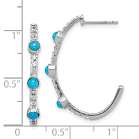 14k White Gold Turquoise and White Topaz J-hoop Earrings-EM7485-BTQ-W