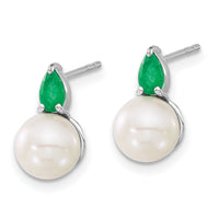 14k White Gold FWC Pearl and Emerald Post Earrings-EM8094-EM-W