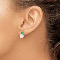 14k White Gold FWC Pearl and Emerald Post Earrings-EM8094-EM-W