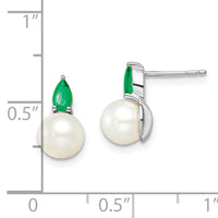 14k White Gold FWC Pearl and Emerald Post Earrings-EM8094-EM-W