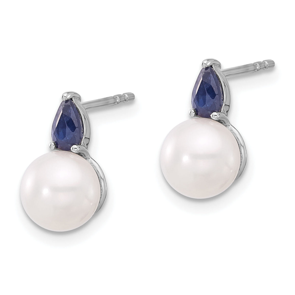 14k White Gold FWC Pearl and Sapphire Post Earrings-EM8094-SA-W