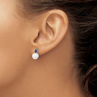 14k White Gold FWC Pearl and Sapphire Post Earrings-EM8094-SA-W