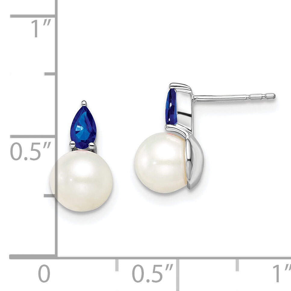 14k White Gold FWC Pearl and Sapphire Post Earrings-EM8094-SA-W
