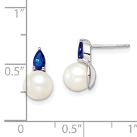 14k White Gold FWC Pearl and Sapphire Post Earrings-EM8094-SA-W