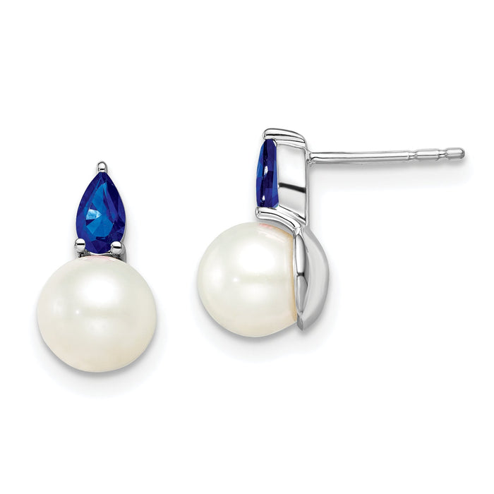 14k White Gold FWC Pearl and Sapphire Post Earrings-EM8094-SA-W