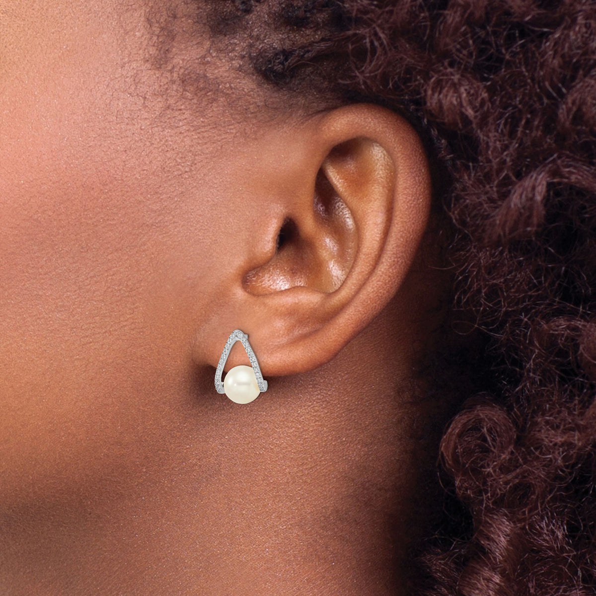 14k White Gold Polished FWC Pear Post Earrings-EM8099-PL-015-W