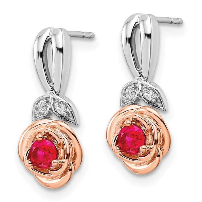 14K Two-tone White & Rose Ruby and Diamond Flower Post Earrings-EM8266-RU-003-WRA