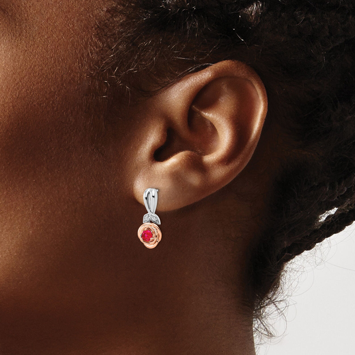 14K Two-tone White & Rose Ruby and Diamond Flower Post Earrings-EM8266-RU-003-WRA