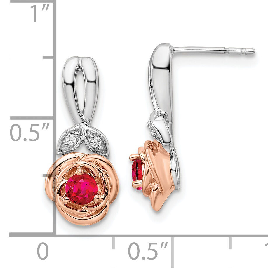 14K Two-tone White & Rose Ruby and Diamond Flower Post Earrings-EM8266-RU-003-WRA