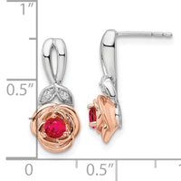 14K Two-tone White & Rose Ruby and Diamond Flower Post Earrings-EM8266-RU-003-WRA