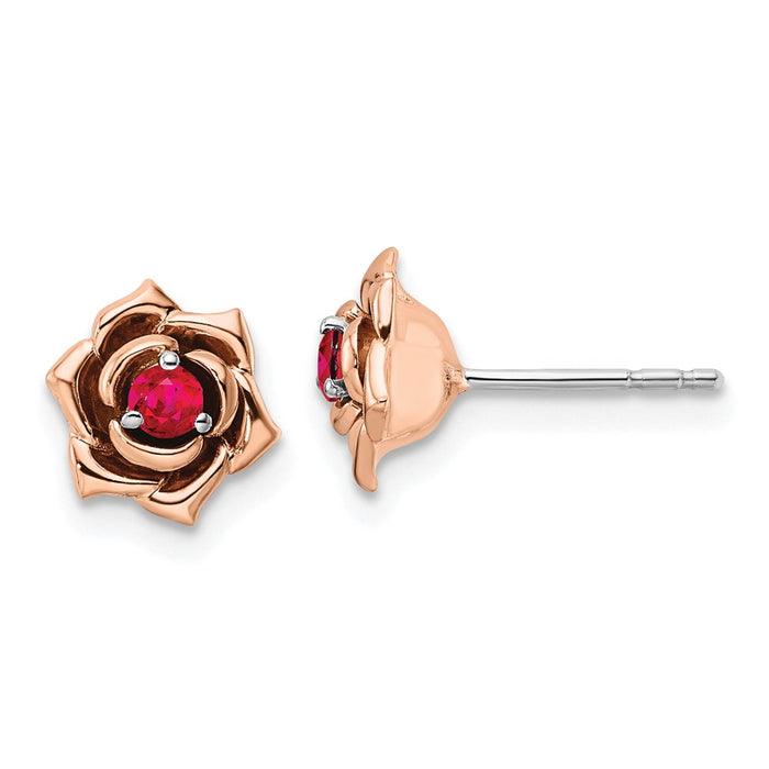 14K Two-tone White & Rose Ruby Flower Post Earrings-EM8274-RU-WR