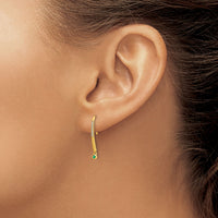 14k Polished Diamond and Emerald Drop Wire Earrings-EM8380-EM-006-YA