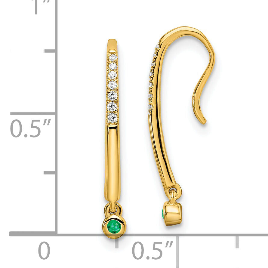 14k Polished Diamond and Emerald Drop Wire Earrings-EM8380-EM-006-YA