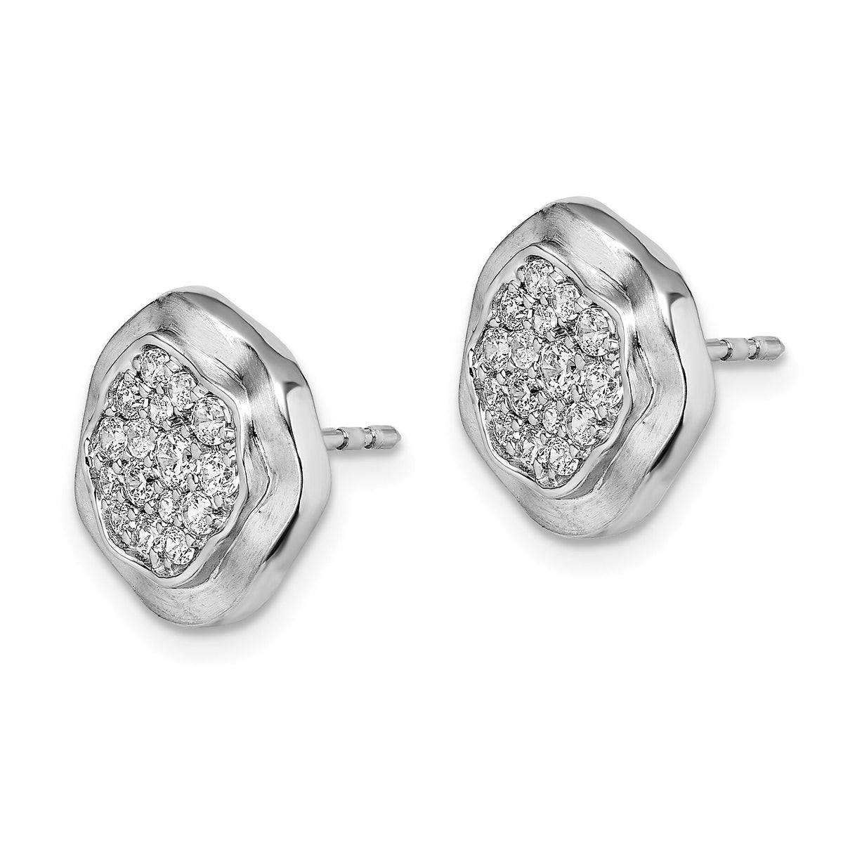 14k White Gold Polished Wavy Circle Diamond Post Earrings-EM8462-062-WA