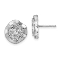 14k White Gold Polished Wavy Circle Diamond Post Earrings-EM8462-062-WA