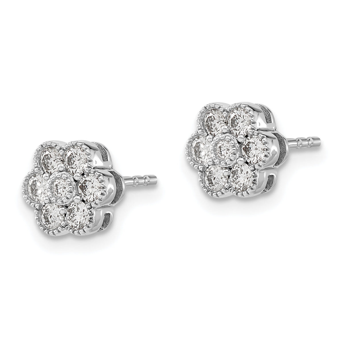 14k White Gold Floral Diamond Post Earrings-EM8466-050-WA