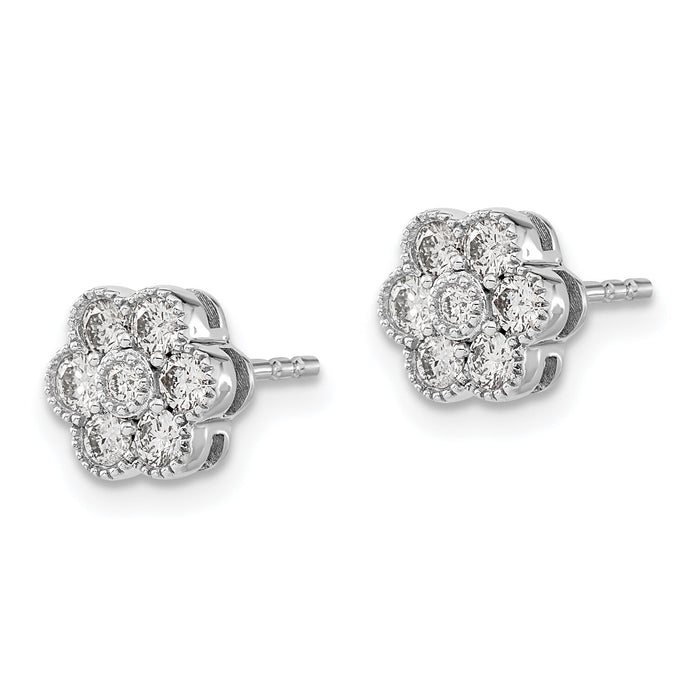 14k White Gold Floral Diamond Post Earrings-EM8466-050-WA