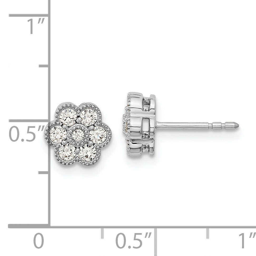 14k White Gold Floral Diamond Post Earrings-EM8466-050-WA