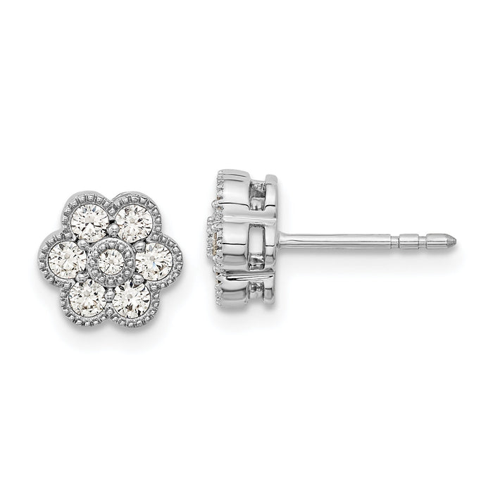 14k White Gold Floral Diamond Post Earrings-EM8466-050-WA
