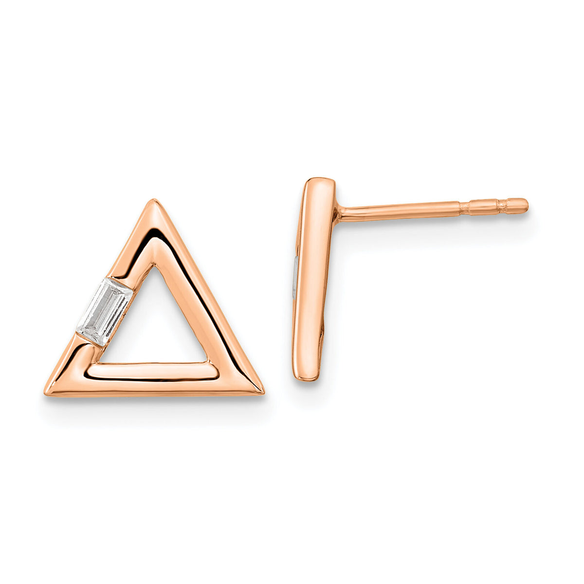 14k Rose Gold Polished Triangle Diamond Post Earrings-EM8471-006-RA