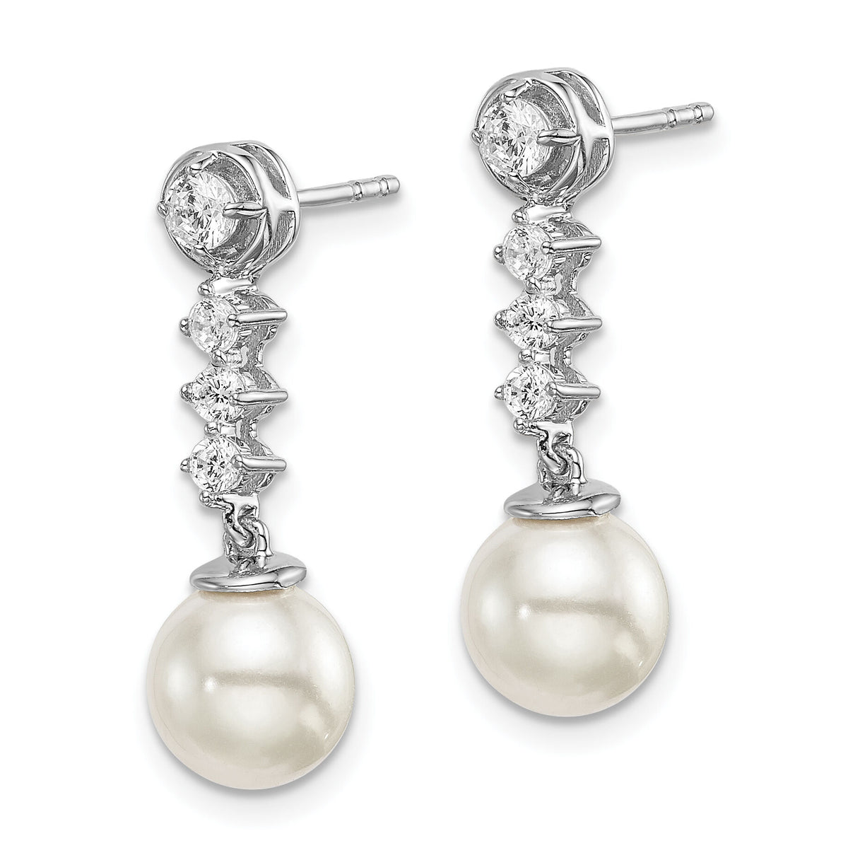 14k White Gold Freshwater Cultured Pearl & Diamond Post Earrings-EM8478-PL-034-WA