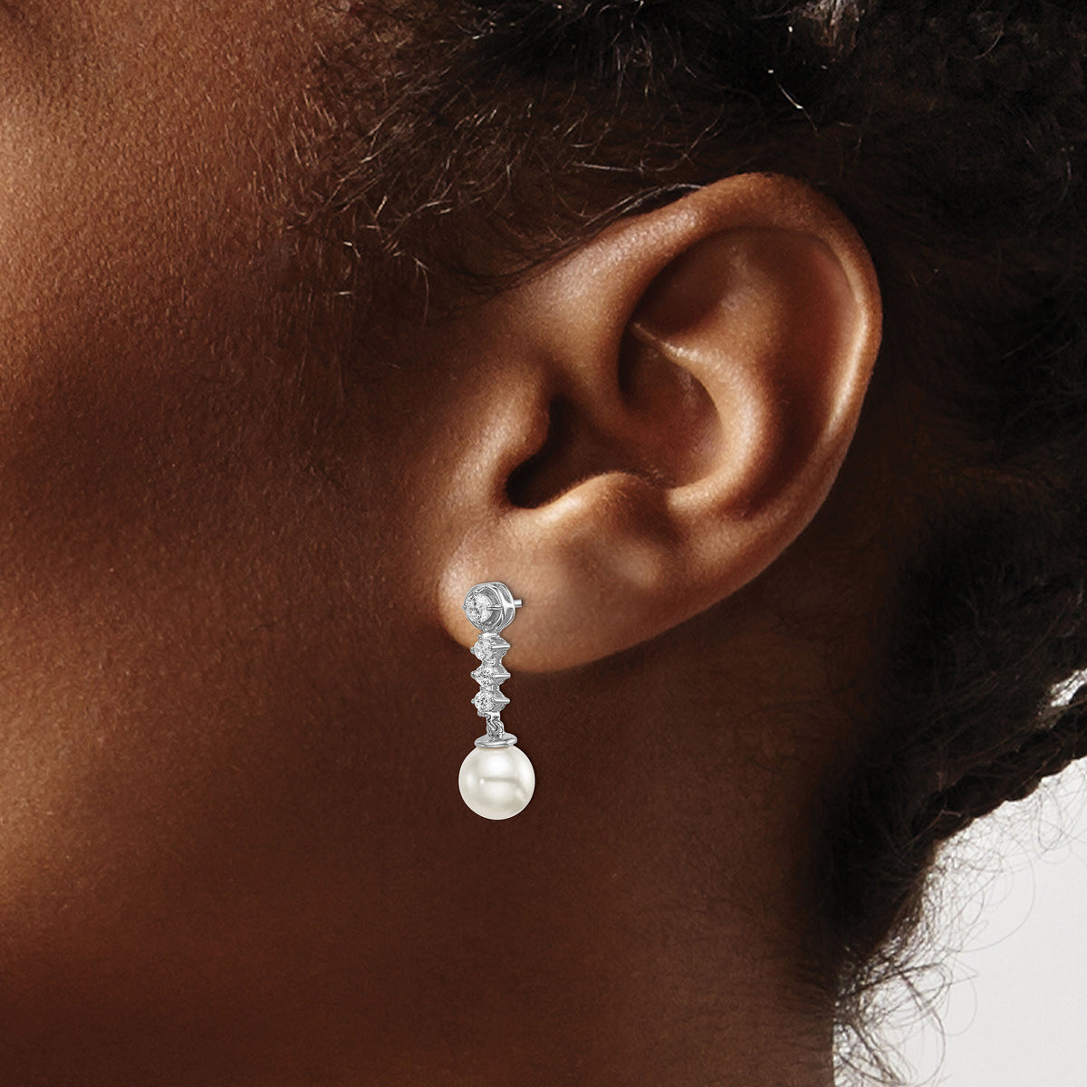 14k White Gold Freshwater Cultured Pearl & Diamond Post Earrings-EM8478-PL-034-WA