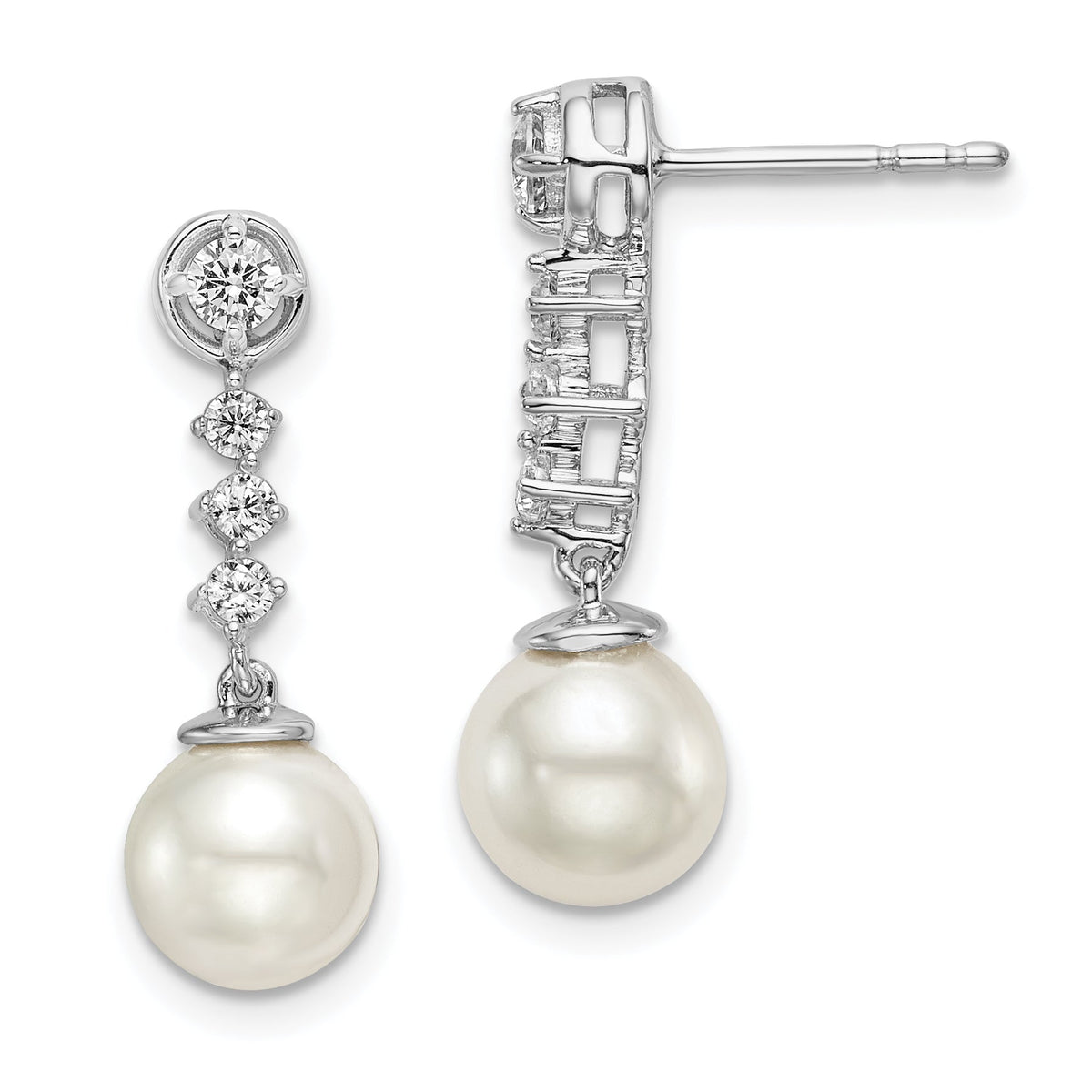 14k White Gold Freshwater Cultured Pearl & Diamond Post Earrings-EM8478-PL-034-WA