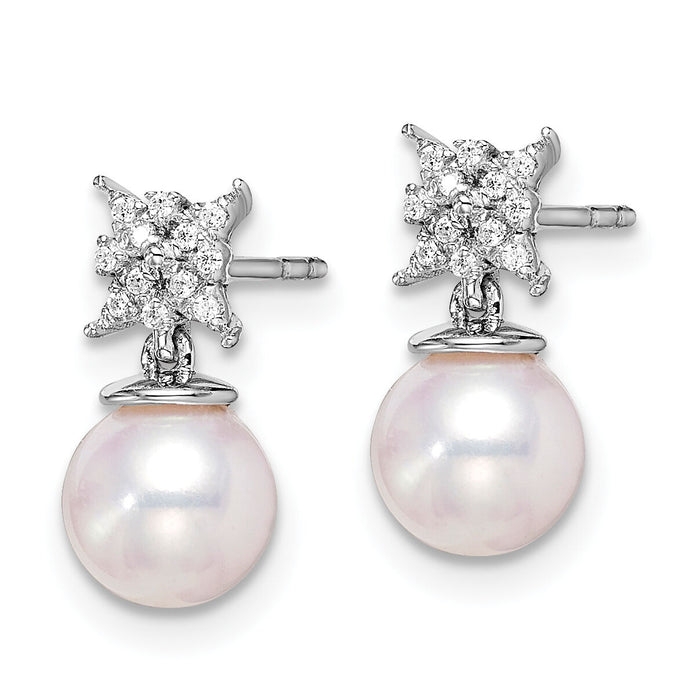 14k White Gold Freshwater Cultured Pearl & Diamond Post Earrings-EM8510-PL-007-WA