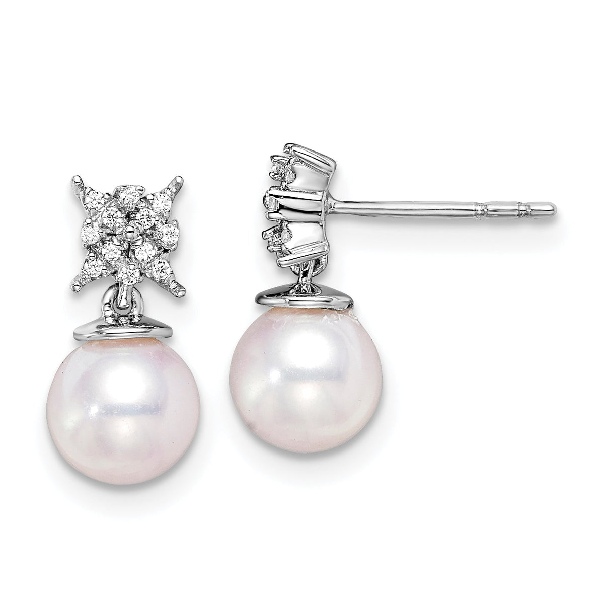 14k White Gold Freshwater Cultured Pearl & Diamond Post Earrings-EM8510-PL-007-WA