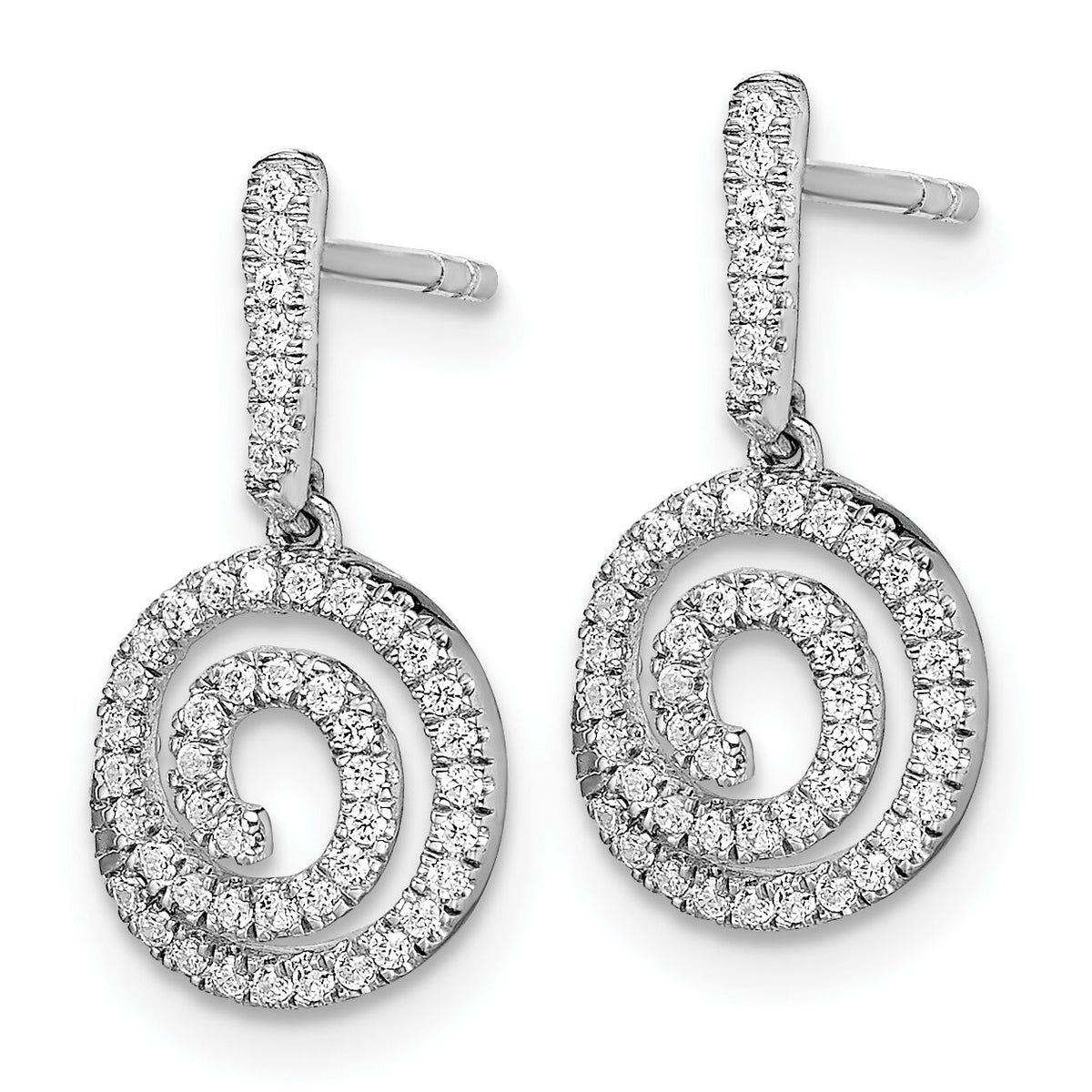 14k White Gold Circle Swirl Diamond Dangle Post Earrings-EM8512-030-WA