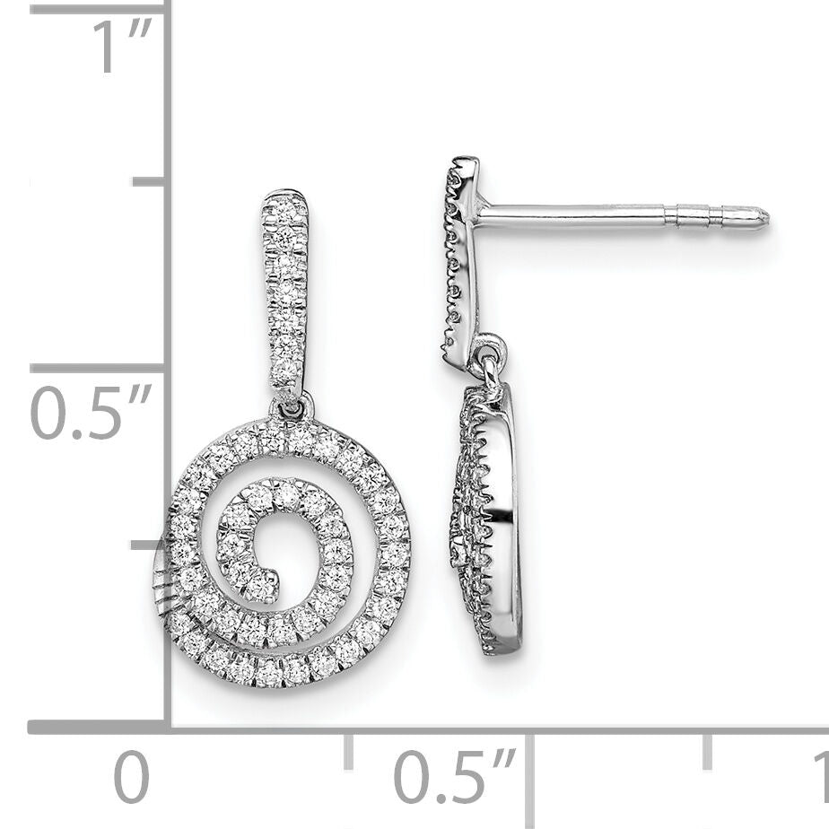 14k White Gold Circle Swirl Diamond Dangle Post Earrings-EM8512-030-WA