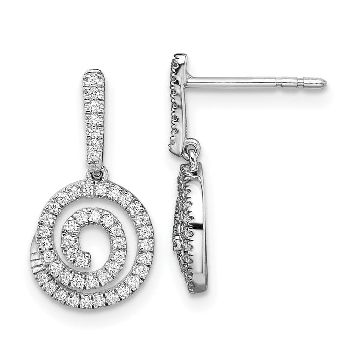 14k White Gold Circle Swirl Diamond Dangle Post Earrings-EM8512-030-WA